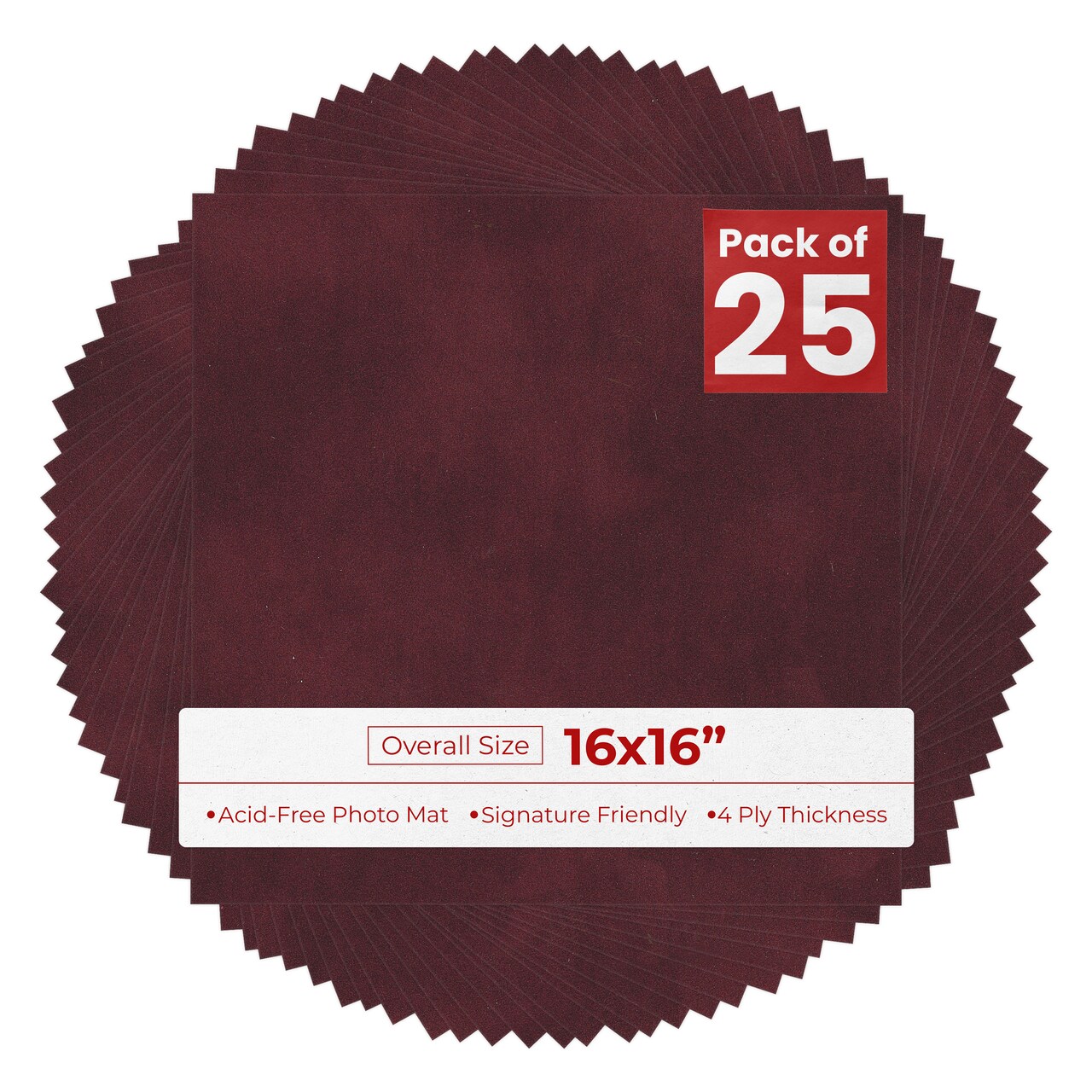 Dark Red Suede 16x16 Uncut Mat Board - Blank Sheets, No Opening